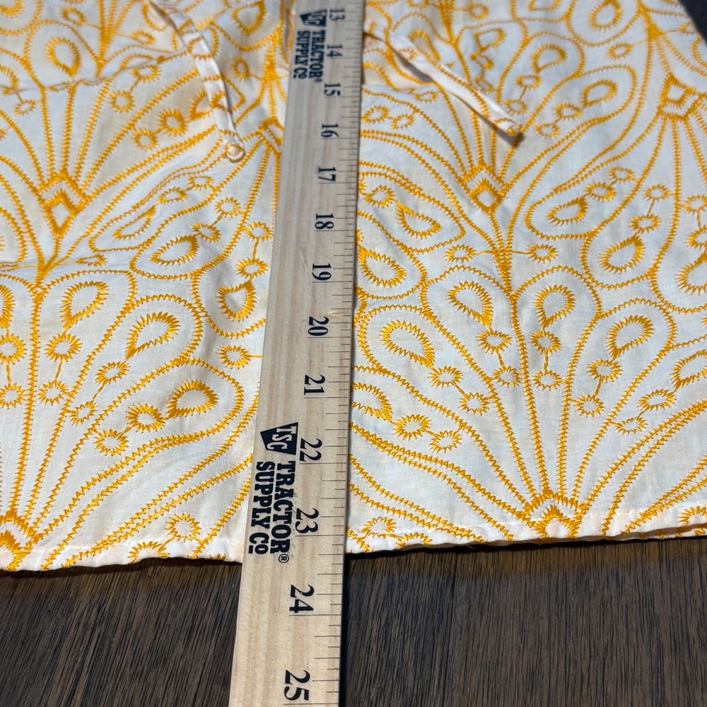 LOFT Embroidered Ruffle Top Women XXS Yellow White EUC Boho Cap Sleeve Feminine - Picture 6 of 9